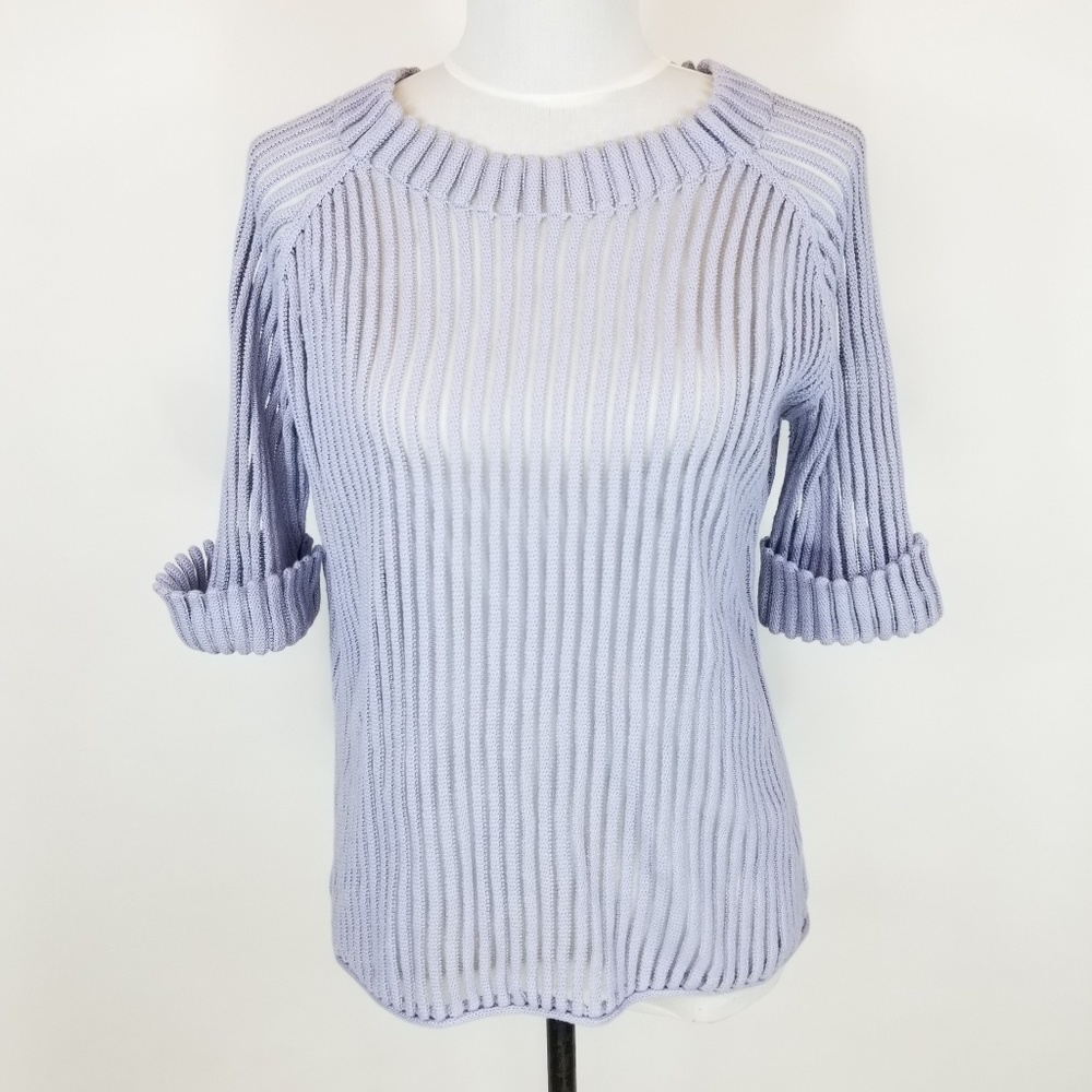 Worth New York Striped Mesh Purple Cotton Top